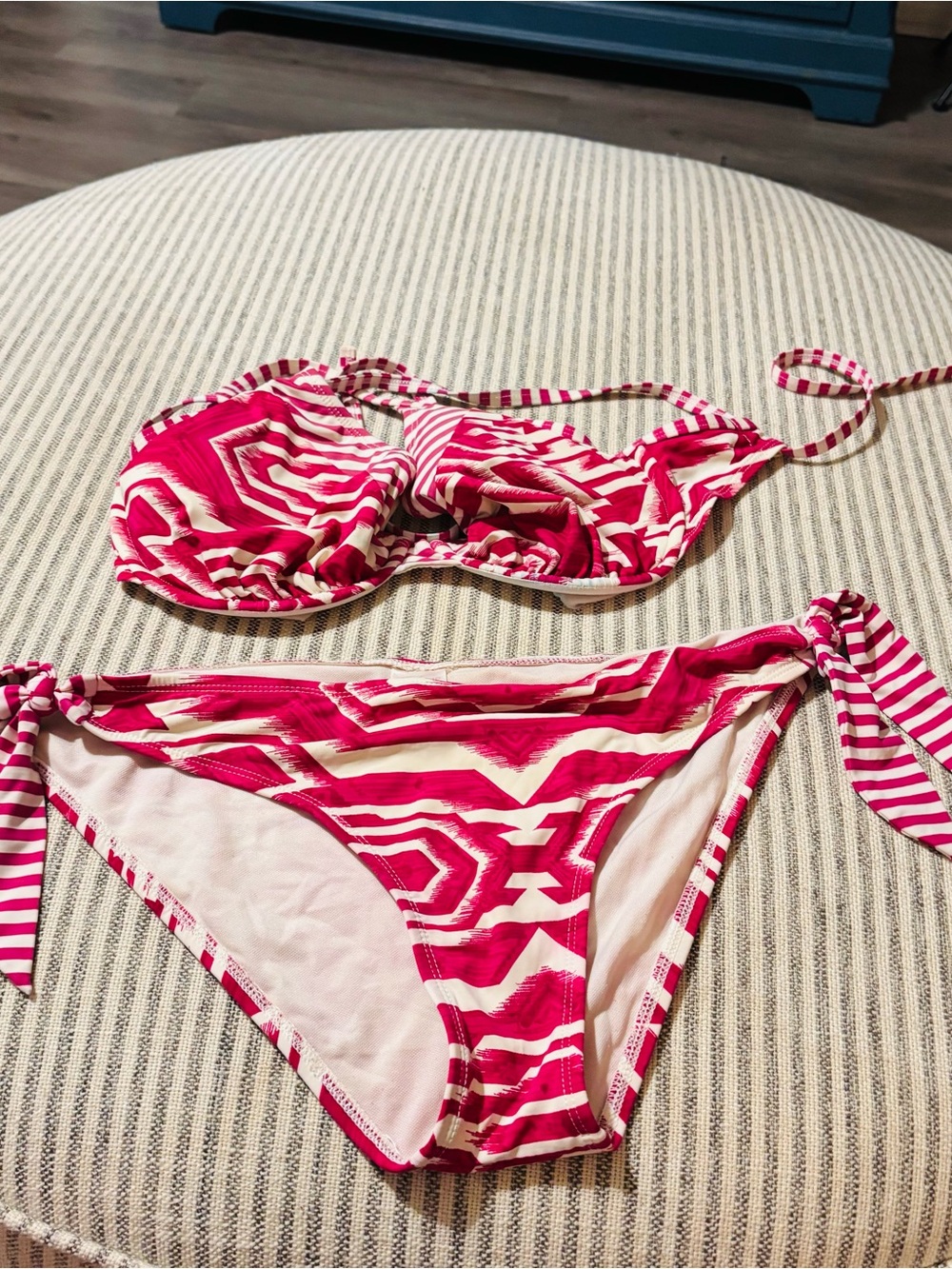Sky Hot Pink and White Striped Bikini